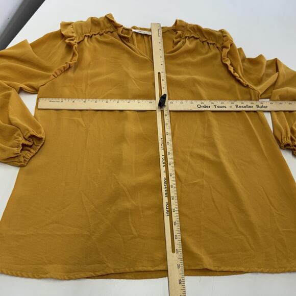 Andree by Unit Blouse Womens‎ Small Yellow Long Sleeve Ruffle Neck Pullover Top - Picture 5 of 7